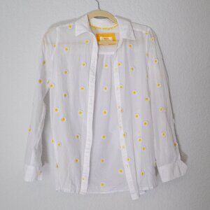 Maeve by Anthropologie White Button Down with Flowers - Size XXS